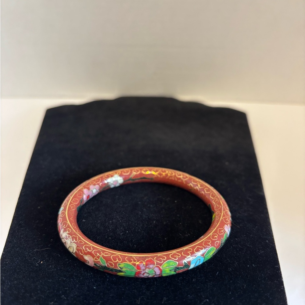 Cloisonne Bracelet VTG Floral Cinnamon Colored 2.5β Opening Heavy Weighted - Picture 5 of 7